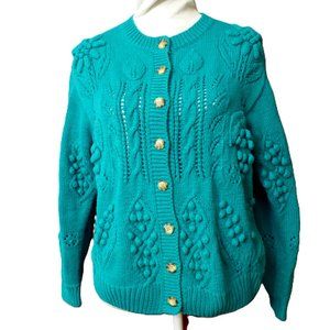Cottage Core Green Fancy Textured Knit Women’s Cardigan by DISTINCTION size M